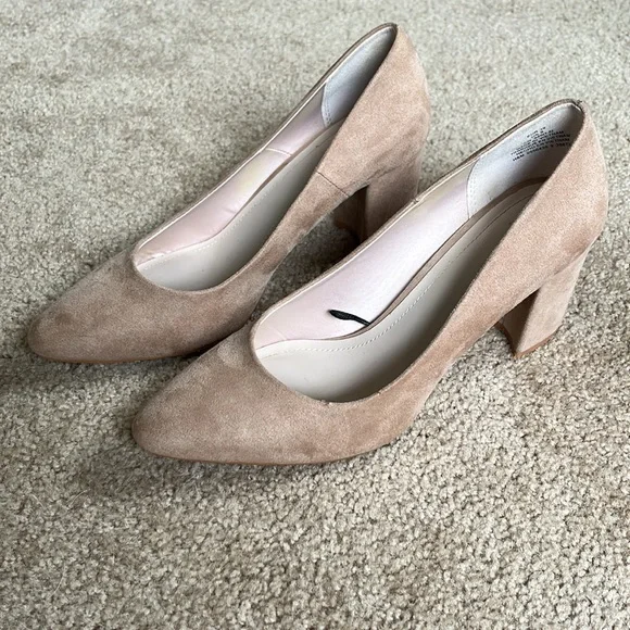 H&M Shoes Hm Tan Suede Block Kitten Heel Poshmark
